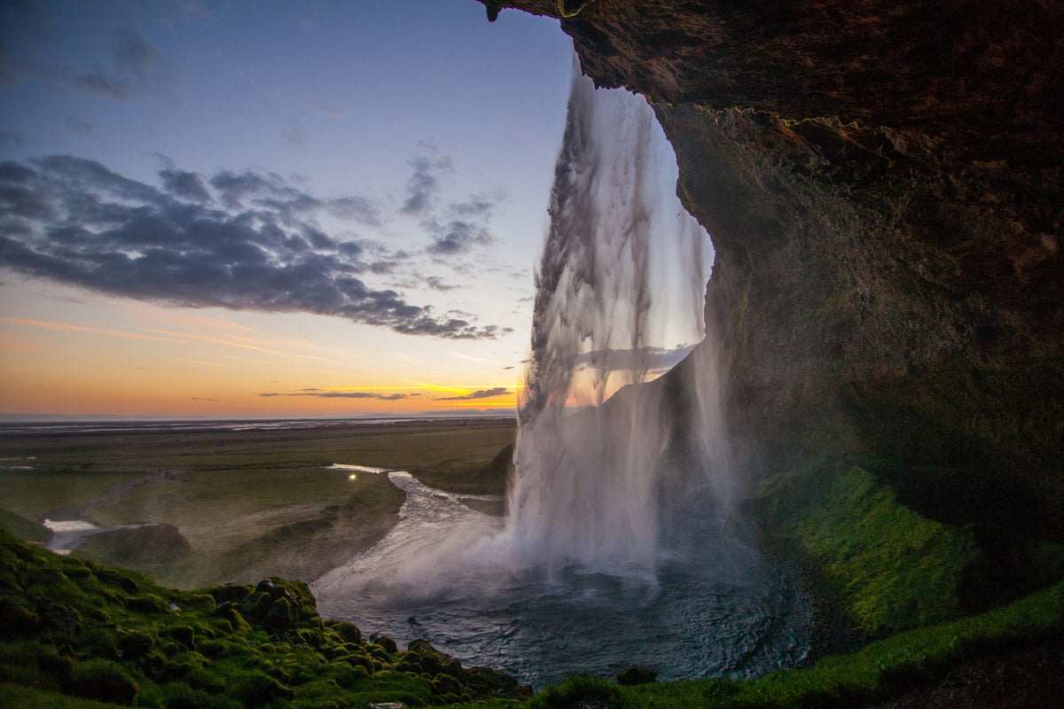3-piece-aluminium-print-evening-mood-at-the-waterfall